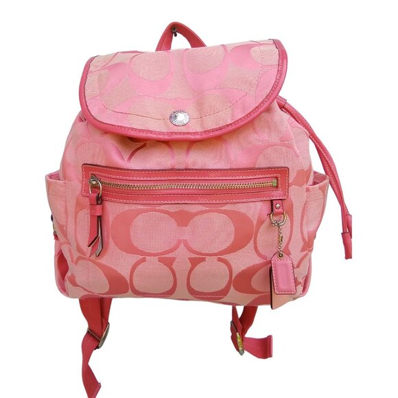 Coach Handbags - Coach Stunning Coral Backpack Monogram Jacquard & Leather EUC